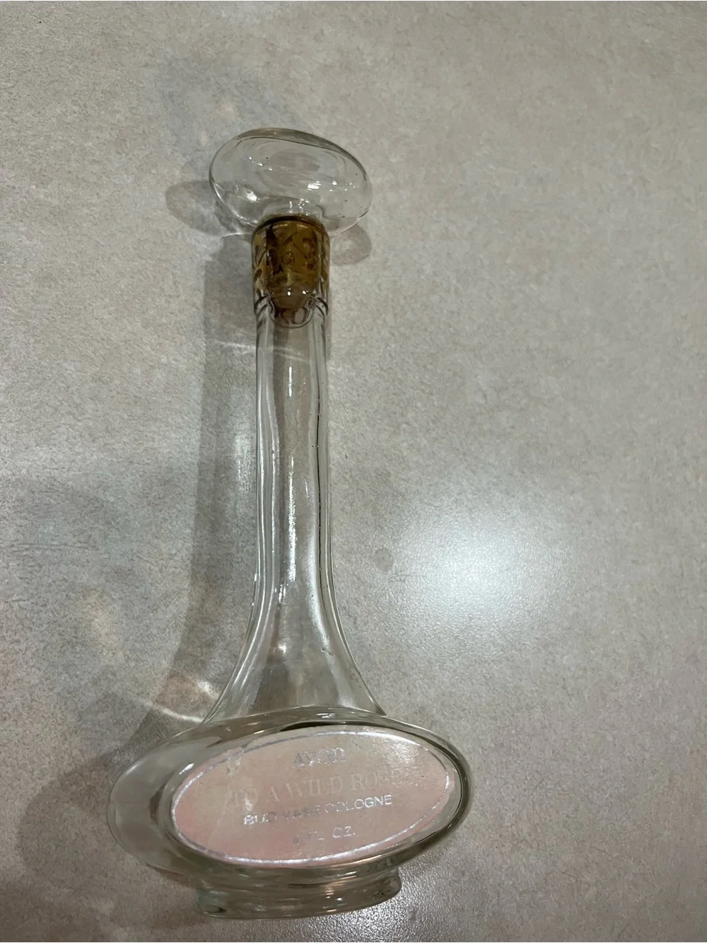 Avon Clear Glass Bud Vase with Pink Label and Multicolor Accent